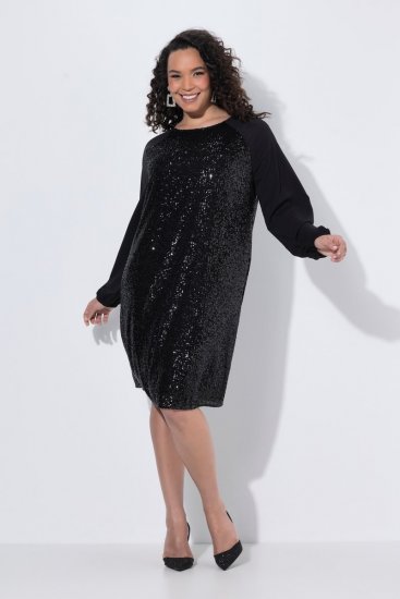 Ulla Popken 853871 Paillettenjurk Zwart - Avondjurken - Grote maten avondkleding