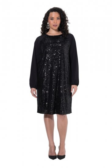 Ulla Popken 853871 Paillettenjurk Zwart - Avondjurken - Grote maten avondkleding