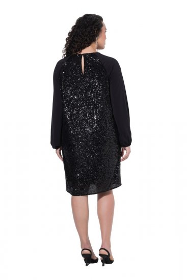 Ulla Popken 853871 Paillettenjurk Zwart - Avondjurken - Grote maten avondkleding