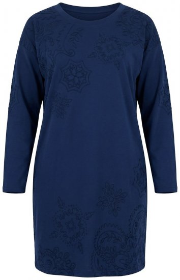 Ulla Popken 853877 Gebloemde sweatjurk Donkerblauw - Kleedjes - Jurken in elke maat