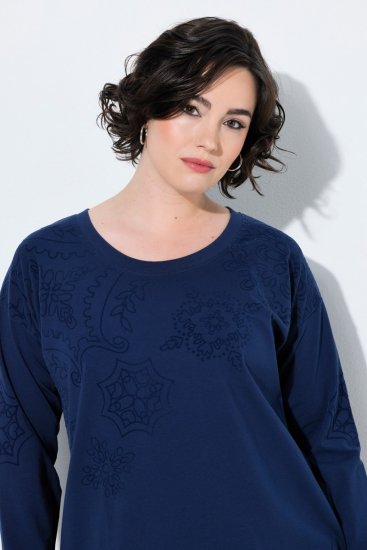 Ulla Popken 853877 Gebloemde sweatjurk Donkerblauw - Kleedjes - Jurken in elke maat
