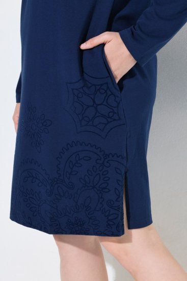 Ulla Popken 853877 Gebloemde sweatjurk Donkerblauw - Kleedjes - Jurken in elke maat