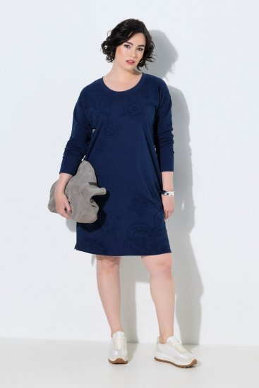 Ulla Popken 853877 Gebloemde sweatjurk Donkerblauw - Kleedjes - Jurken in elke maat