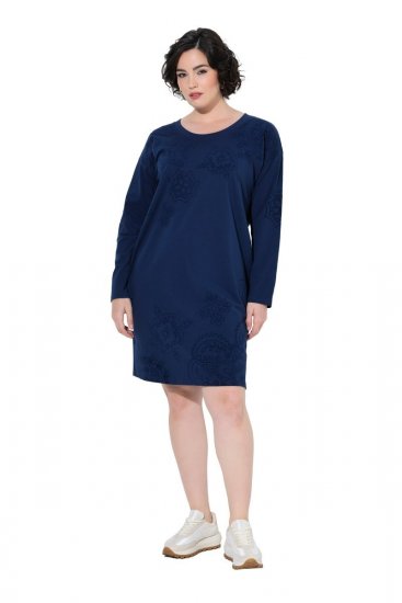 Ulla Popken 853877 Gebloemde sweatjurk Donkerblauw - Kleedjes - Jurken in elke maat