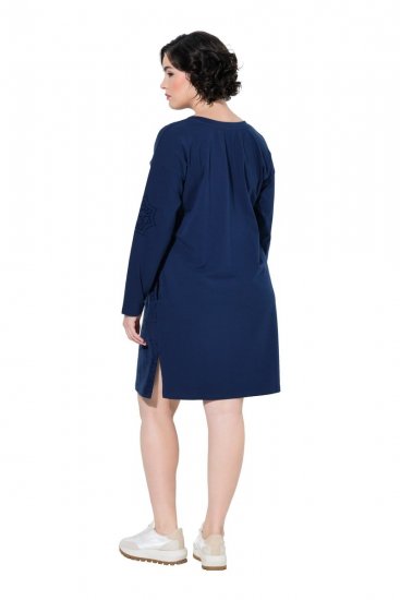 Ulla Popken 853877 Gebloemde sweatjurk Donkerblauw - Kleedjes - Jurken in elke maat