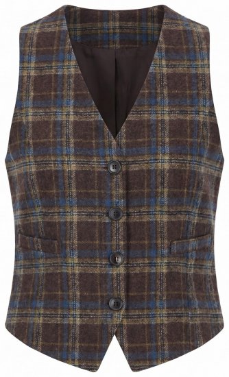Ulla Popken 853892 Geruit gilet met V-hals Mahoniebruin - Kostuumgilets - 