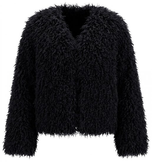 Ulla Popken 853894 Korte jas van nepbont Zwart - Jassen - Grote maten jassen voor dames