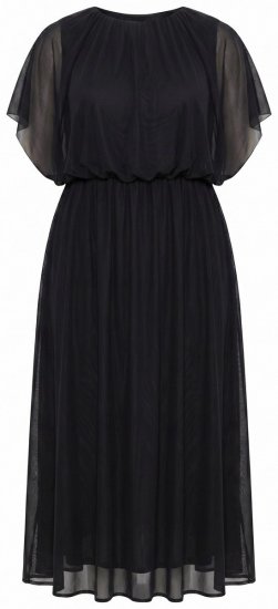 Ulla Popken 854031 Chiffon jurk met korte mouwen Zwart - Avondjurken - Grote maten avondkleding