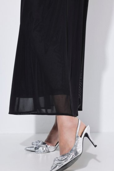 Ulla Popken 854031 Chiffon jurk met korte mouwen Zwart - Avondjurken - Grote maten avondkleding