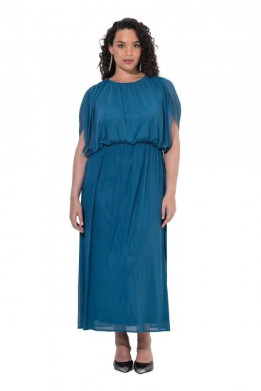 Ulla Popken 854031 Mouwloze maxi-jurk Petrol - Maxi jurken - Grote maten maxi jurken