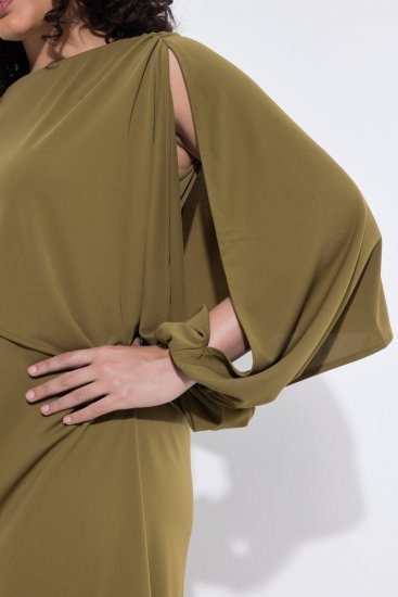 Ulla Popken 854048 Maxi-jurk met lange mouwen Olijfgroen - Maxi jurken - Grote maten maxi jurken