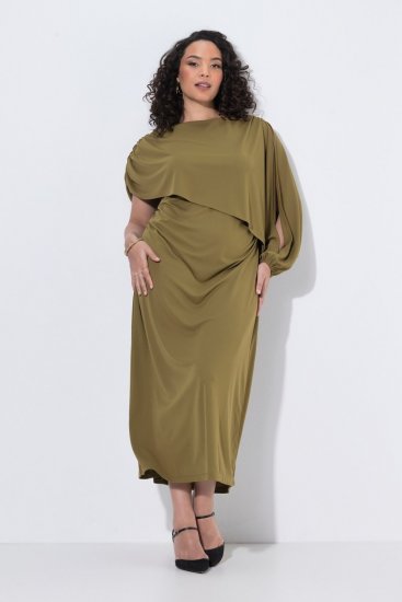 Ulla Popken 854048 Maxi-jurk met lange mouwen Olijfgroen - Maxi jurken - Grote maten maxi jurken