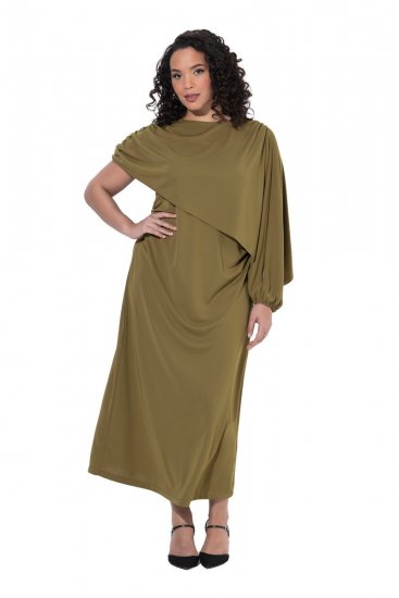 Ulla Popken 854048 Maxi-jurk met lange mouwen Olijfgroen - Maxi jurken - Grote maten maxi jurken