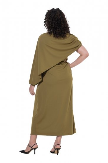 Ulla Popken 854048 Maxi-jurk met lange mouwen Olijfgroen - Maxi jurken - Grote maten maxi jurken