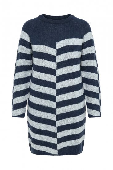 Ulla Popken 854095 Gebreide jurk met lange mouwen Donkerblauw - Kleedjes - Jurken in elke maat