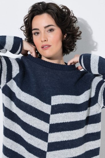 Ulla Popken 854095 Gebreide jurk met lange mouwen Donkerblauw - Kleedjes - Jurken in elke maat