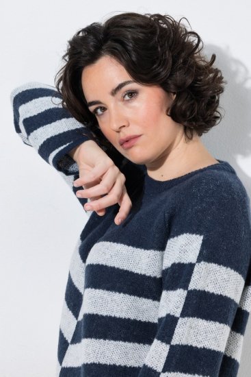 Ulla Popken 854095 Gebreide jurk met lange mouwen Donkerblauw - Kleedjes - Jurken in elke maat