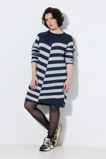 Ulla Popken 854095 Gebreide jurk met lange mouwen Donkerblauw - Kleedjes - Jurken in elke maat