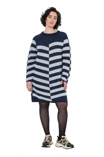 Ulla Popken 854095 Gebreide jurk met lange mouwen Donkerblauw - Kleedjes - Jurken in elke maat