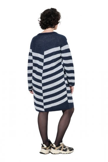 Ulla Popken 854095 Gebreide jurk met lange mouwen Donkerblauw - Kleedjes - Jurken in elke maat