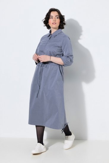 Ulla Popken 854413 Midi-jurk met trekkoord Grijs - Midi jurken - Midi-jurken in grote maten