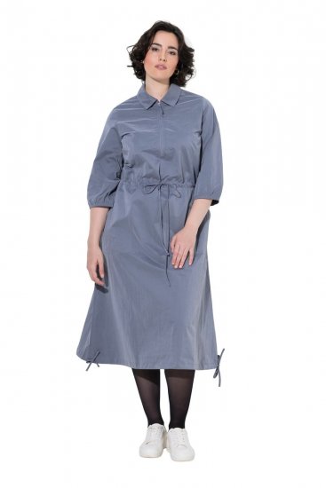 Ulla Popken 854413 Midi-jurk met trekkoord Grijs - Midi jurken - Midi-jurken in grote maten