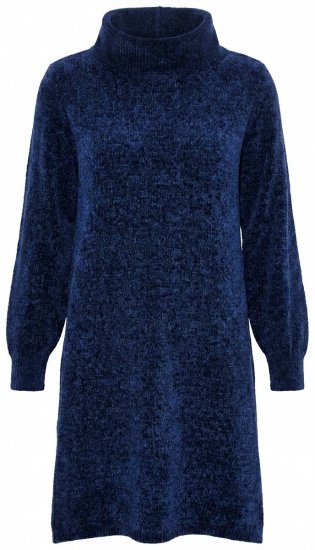 Ulla Popken 854602 Gebreide jurk met lange mouwen en col Donkerblauw - Kleedjes - Jurken in elke maat