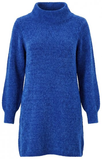 Ulla Popken 854602 Gebreide jurk met lange mouwen en col Blauw - Kleedjes - Jurken in elke maat