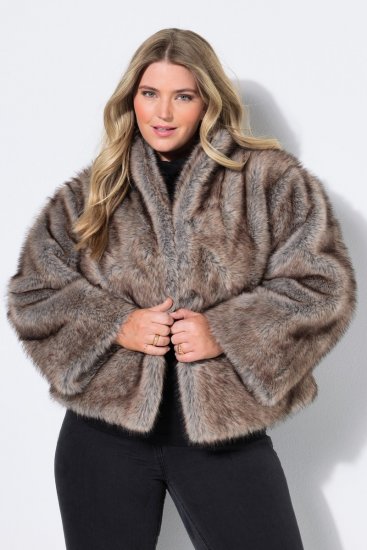 Ulla Popken 854617 Jas van imitatiebont Beige - Jassen - Grote maten jassen voor dames