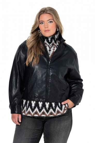 Ulla Popken 854795 Bikerjack van imitatieleer Zwart - Jassen - Grote maten jassen voor dames