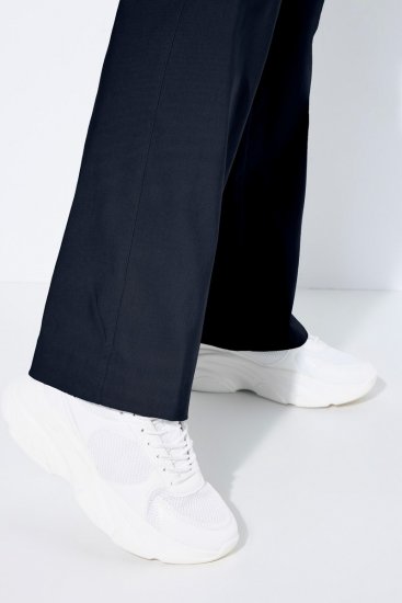 Ulla Popken 854910 Warme stretchbroek met elastische taille Donkerblauw - Stoffen broeken - Dames wijde broeken in grote maten