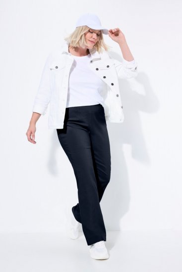 Ulla Popken 854910 Warme stretchbroek met elastische taille Donkerblauw - Stoffen broeken - Dames wijde broeken in grote maten