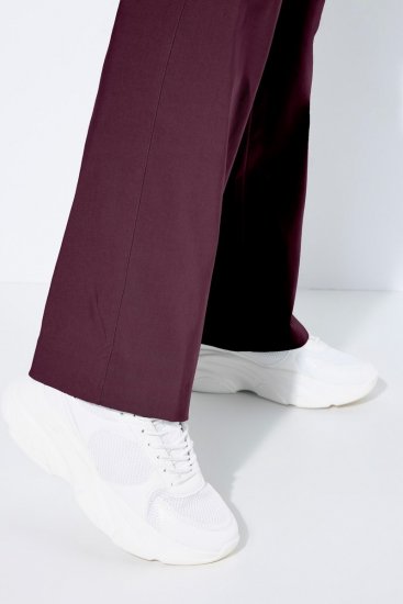 Ulla Popken 854910 Warme stretchbroek met elastische taille Aubergine - Stoffen broeken - Dames wijde broeken in grote maten