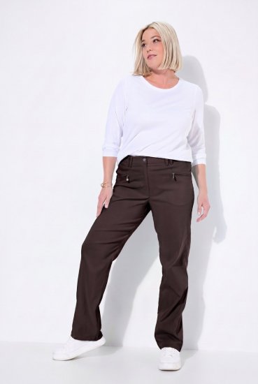 Ulla Popken 854987 Warme stretchbroek met comfortband Mahoniebruin - Stoffen broeken - Dames wijde broeken in grote maten