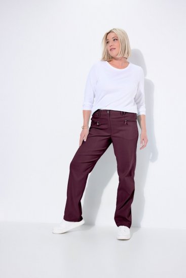Ulla Popken 854987 Warme stretchbroek met comfortband Aubergine - Stoffen broeken - Dames wijde broeken in grote maten