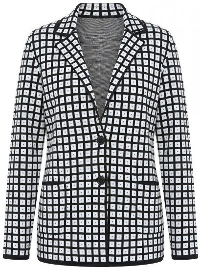 Ulla Popken 855173 Geruite gebreide blazer Gebroken wit - Blazers - Damesblazers in grote maten