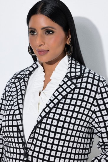 Ulla Popken 855173 Geruite gebreide blazer Gebroken wit - Blazers - Damesblazers in grote maten