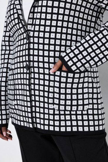Ulla Popken 855173 Geruite gebreide blazer Gebroken wit - Blazers - Damesblazers in grote maten