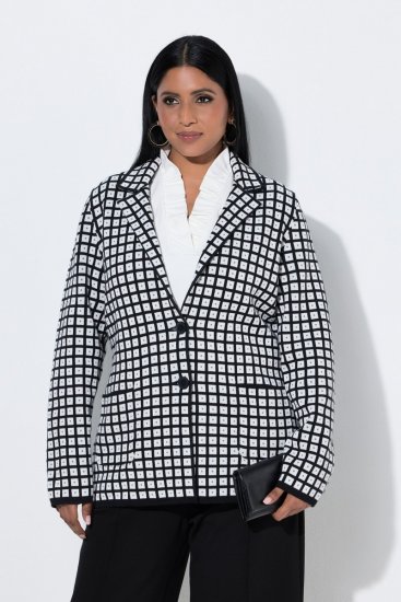 Ulla Popken 855173 Geruite gebreide blazer Gebroken wit - Blazers - Damesblazers in grote maten