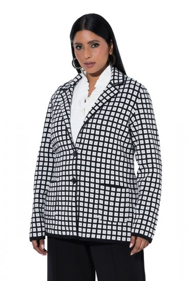 Ulla Popken 855173 Geruite gebreide blazer Gebroken wit - Blazers - Damesblazers in grote maten