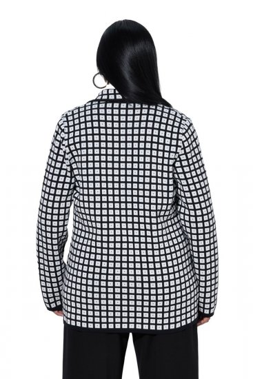 Ulla Popken 855173 Geruite gebreide blazer Gebroken wit - Blazers - Damesblazers in grote maten