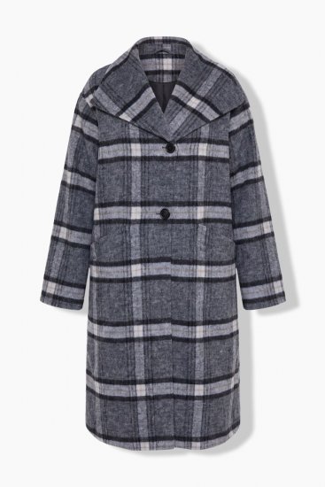Ulla Popken 855250 Asymmetrische wollen jas met brede kraag Grijs gemêleerd - Jassen - Grote maten dames jassen