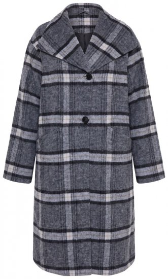 Ulla Popken 855250 Asymmetrische wollen jas met brede kraag Grijs gemêleerd - Jassen - Grote maten dames jassen