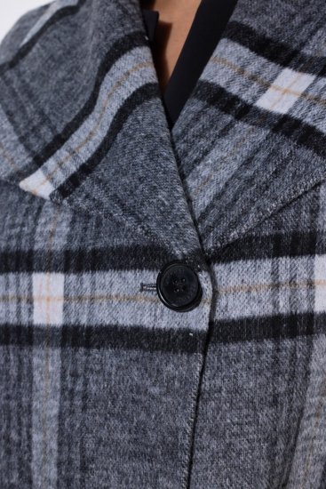 Ulla Popken 855250 Asymmetrische wollen jas met brede kraag Grijs gemêleerd - Jassen - Grote maten dames jassen