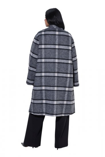 Ulla Popken 855250 Asymmetrische wollen jas met brede kraag Grijs gemêleerd - Jassen - Grote maten dames jassen