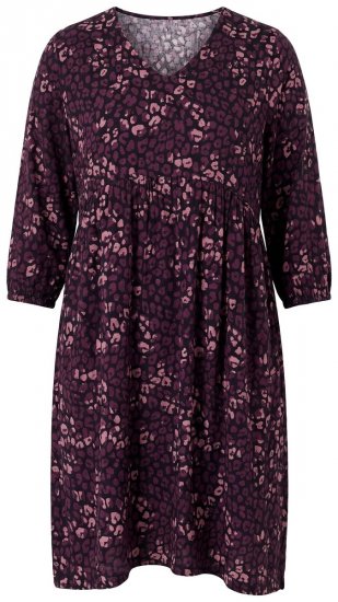 Ulla Popken 855270 Bedrukte jersey jurk met V-hals Zwart - Jersey jurken - 