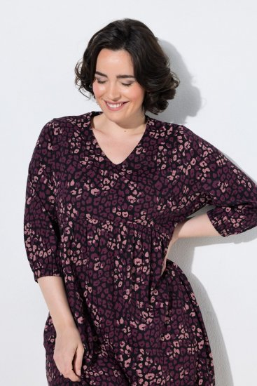 Ulla Popken 855270 Bedrukte jersey jurk met V-hals Zwart - Jersey jurken - 