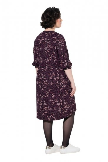 Ulla Popken 855270 Bedrukte jersey jurk met V-hals Zwart - Jersey jurken - 