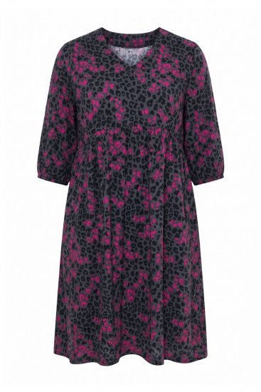 Ulla Popken 855270 Bedrukte jersey jurk met V-hals Antraciet - Jersey jurken - 