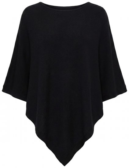 Ulla Popken 855277 Gebreide poncho met puntzoom en boothals Zwart - Poncho's & capes - 
